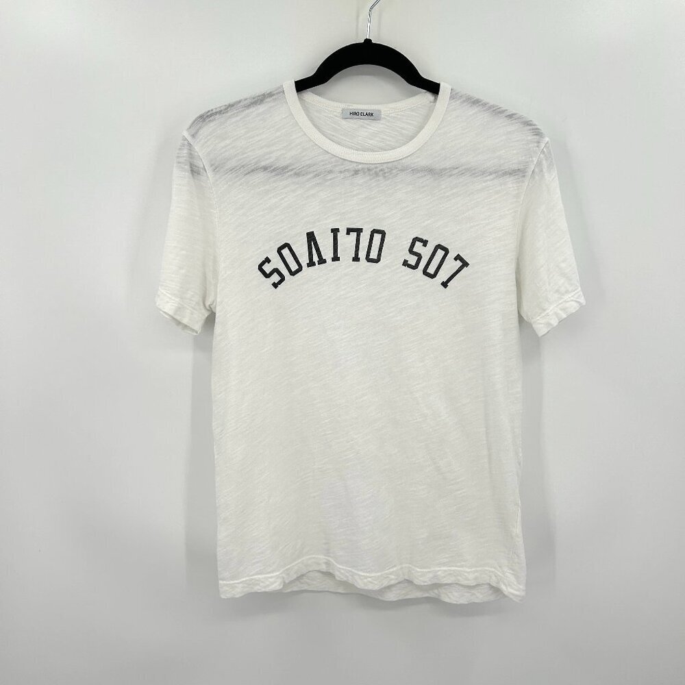 HIRO CLARK White Black Los Olivos Burn Out Crew Neck Short Sleeve T-Shirt XS